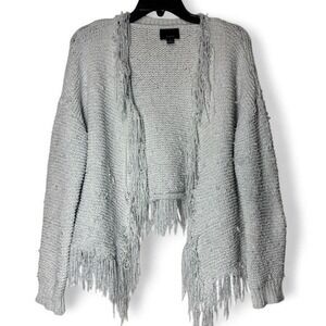 LUMIERE Womens Off White Distressed Fringe Knit Cardigan Sweater Large Lagenlook